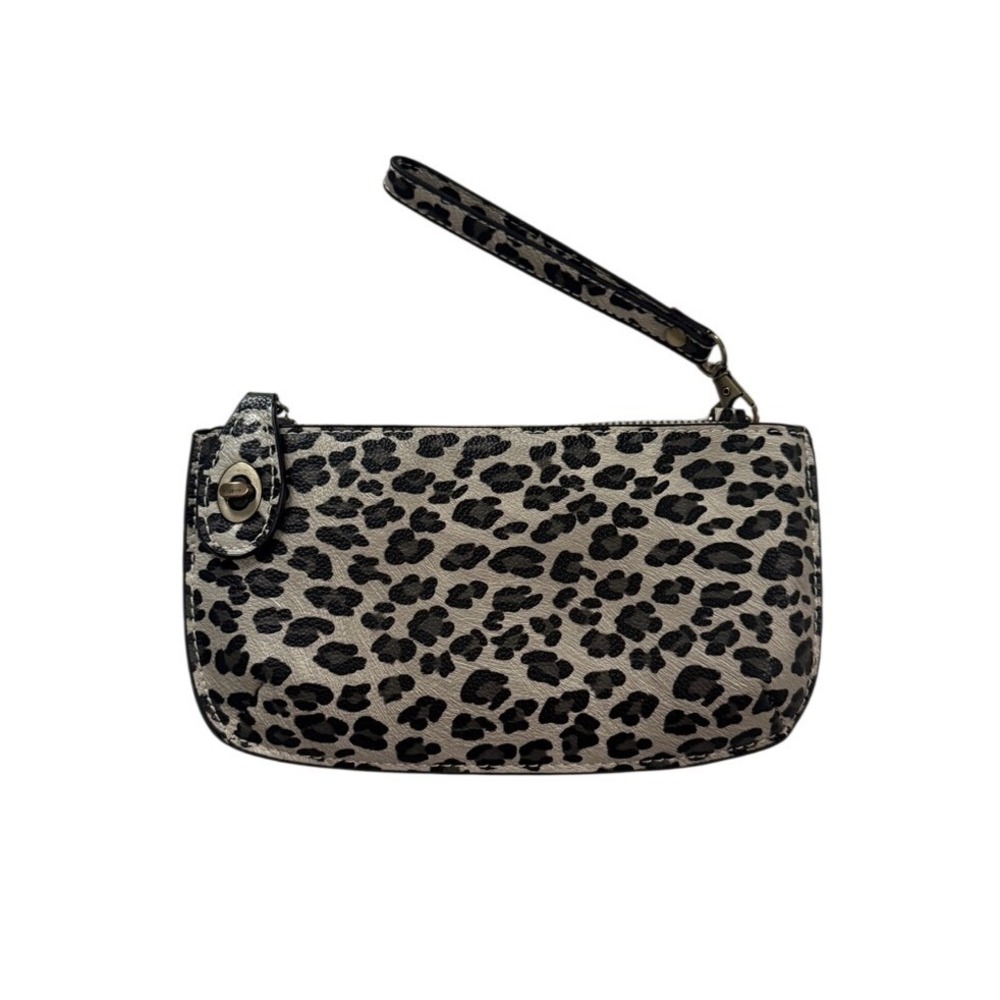 Joy Susan Leopard Print Vegan Leather Turnlock Wristlet Clutch Y2K Glam Edgy